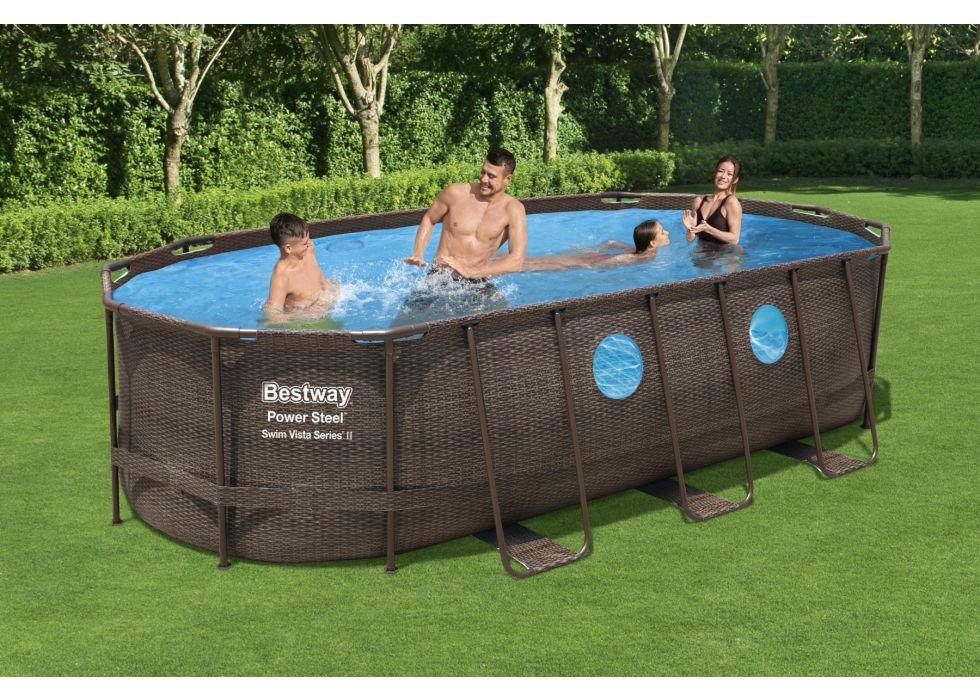 Piscina Power Steel Swim Vista ovale in acciaio con oblò 549x274x122 cm
