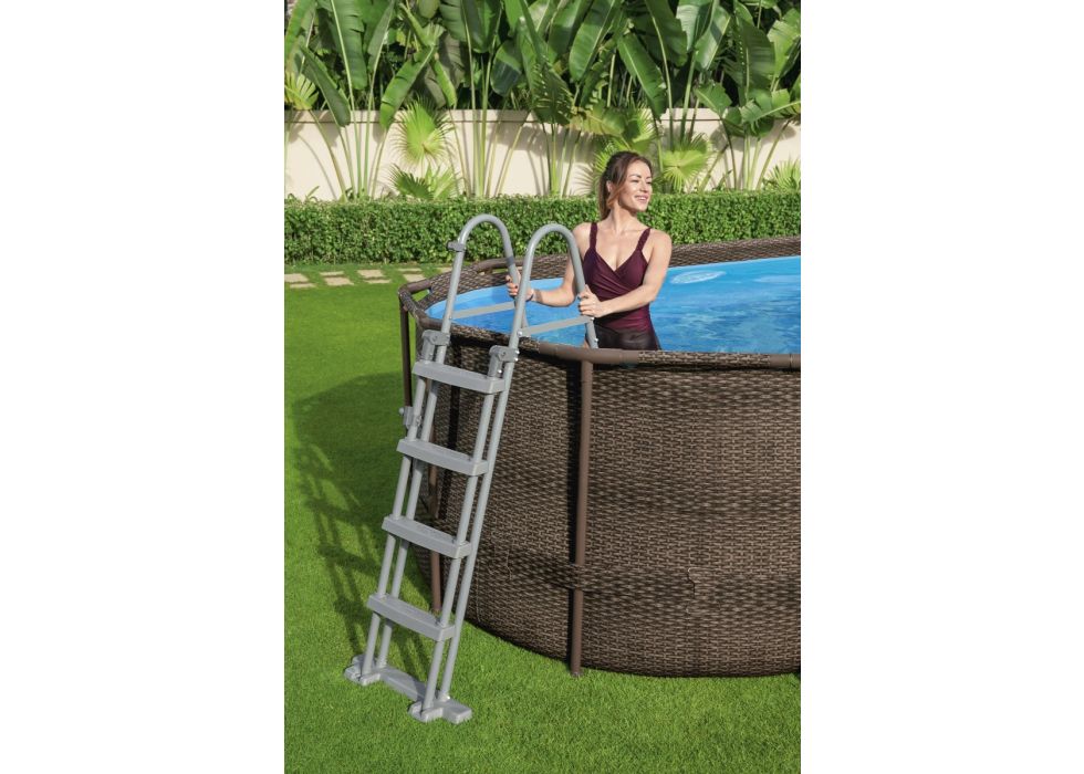 Piscina Power Steel Swim Vista ovale in acciaio con oblò 549x274x122 cm