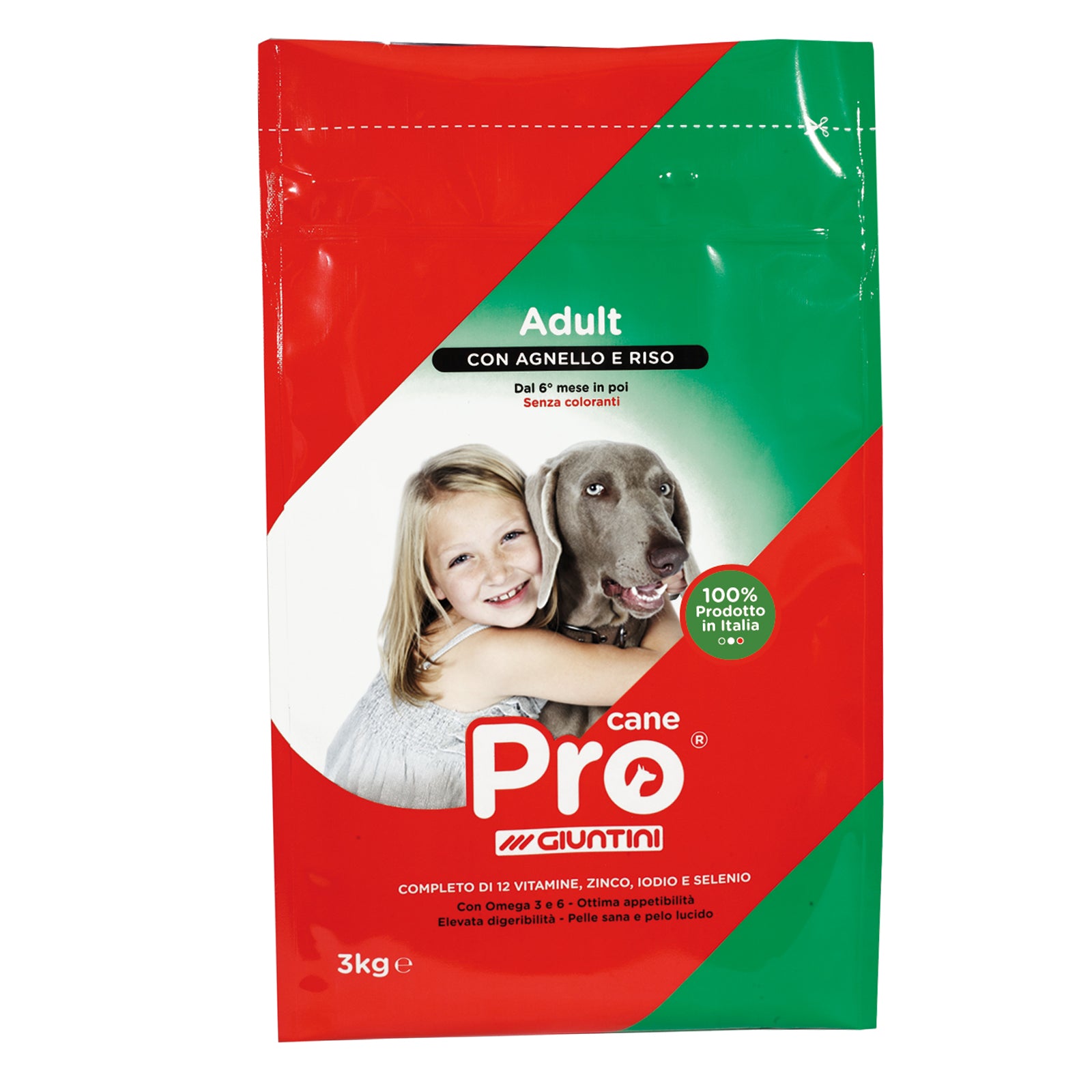 Crocchette Pro cane con Riso e Agnello 15 kg, per cani a pelo lucido, a base di carne e cereali