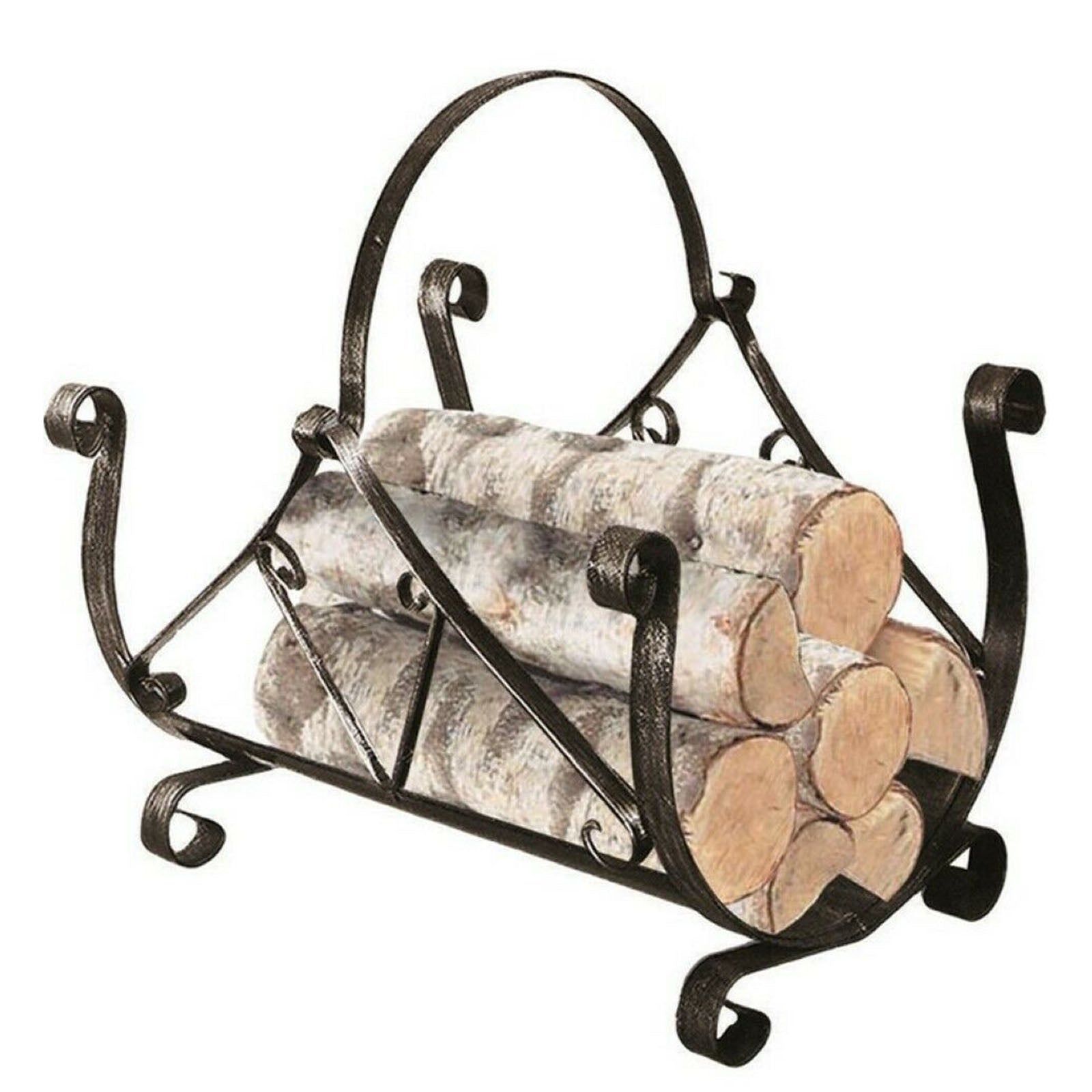 Porta legna con manico in ferro battuto verniciato a polvere per stufa e camino 40 x 32 cm