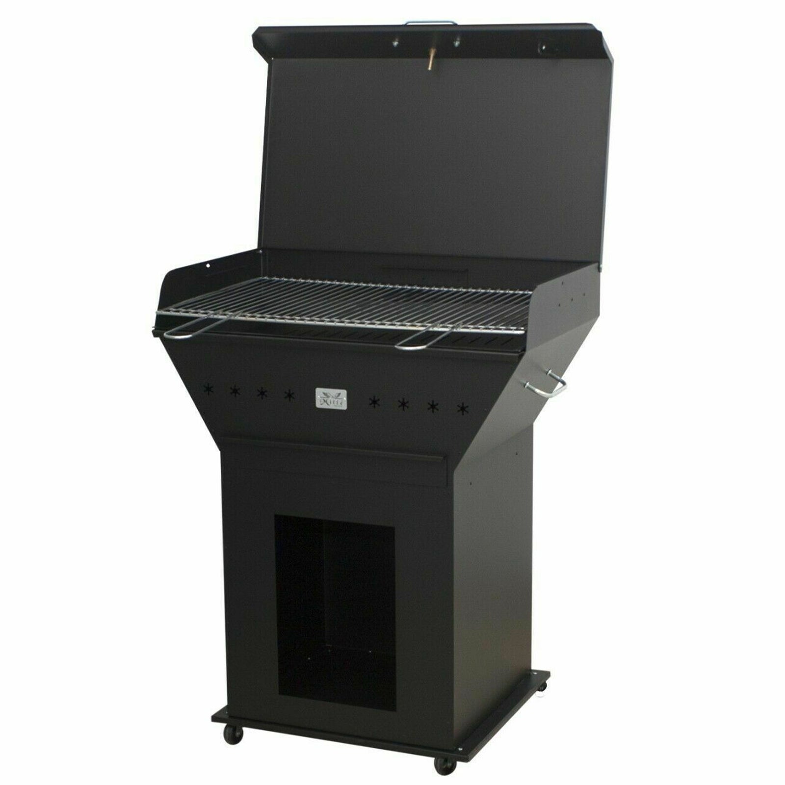 Barbecue a carbone in ferro "Spartaco" con rotelle e coperchio