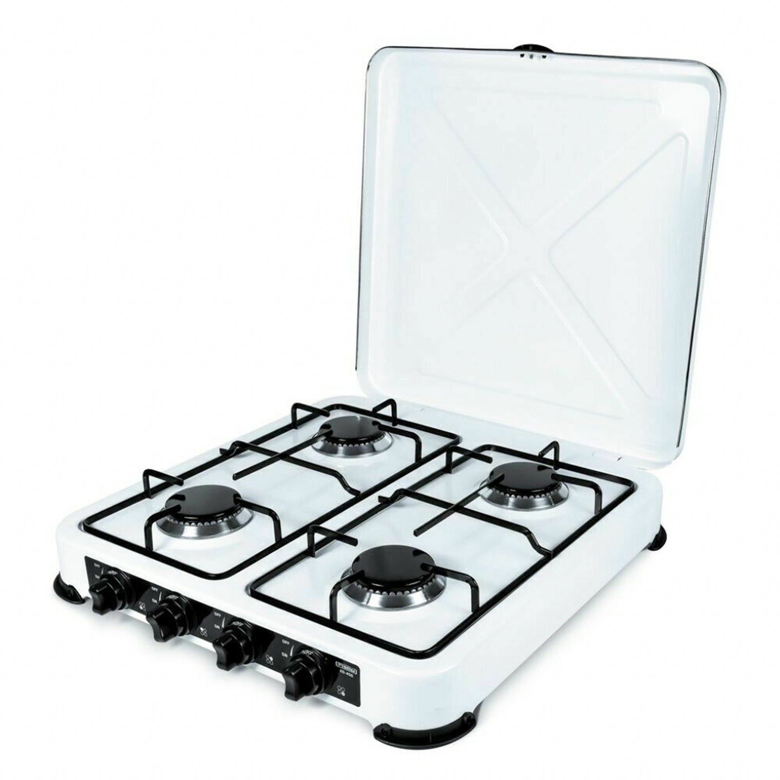 Fornello a gas da campeggio 4 fuochi con coperchio fiamma regolabile