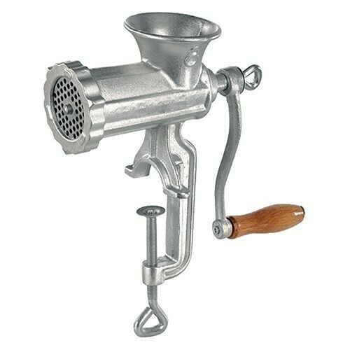 Tritacarne manuale da tavolo "Palumbo Pavi" con morsetto regolabile e manovella in ghisa