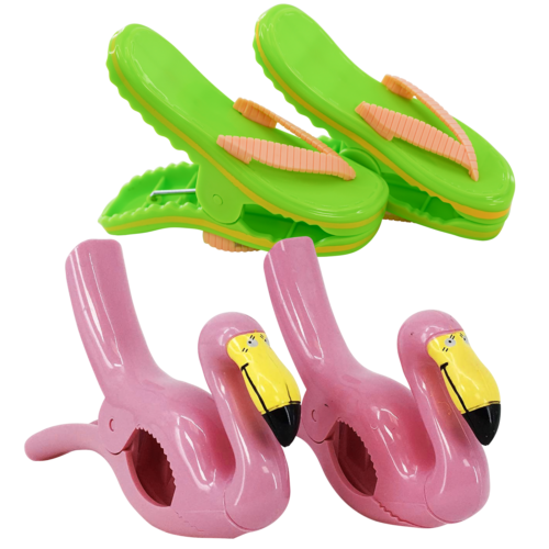 Set 2 mollette antivento, animali in plastica per fissaggio telo mare