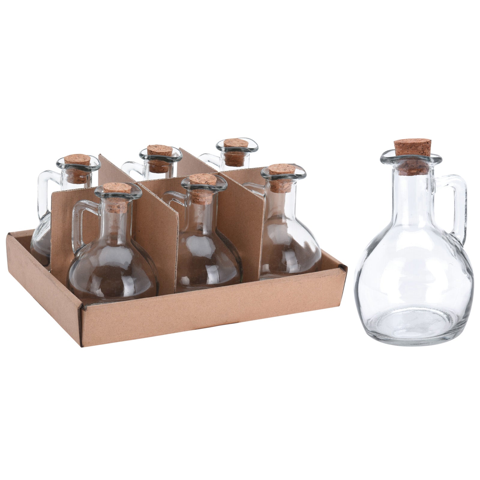 Set Oliera e Acetiera in vetro con manico ed imboccatura a tappo di sughero