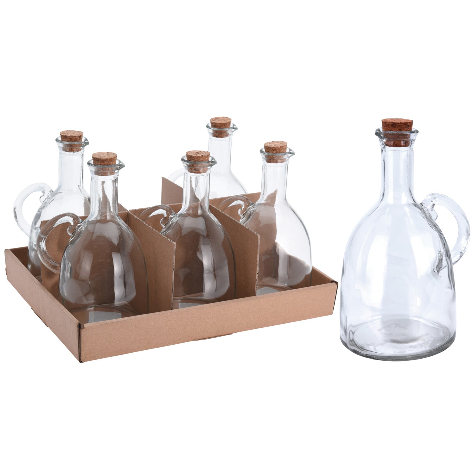 Set Oliera e Acetiera in vetro con manico ed imboccatura a tappo di sughero