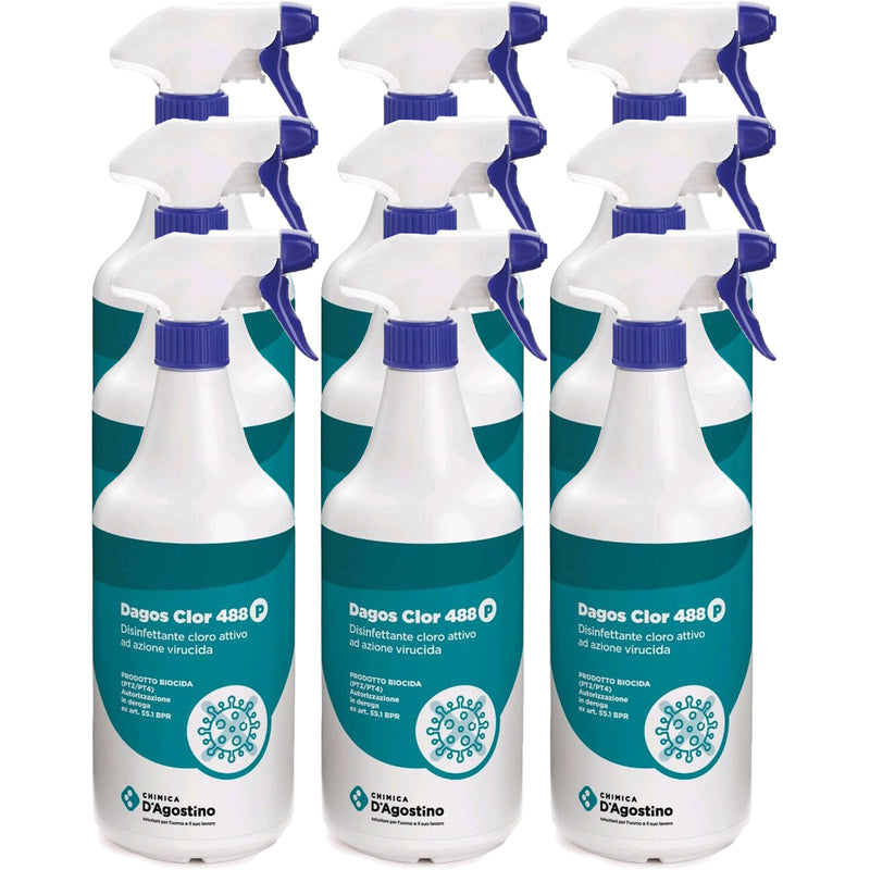 Spray disinfettante a base di cloro attivo "DAGOS CLOR 488" detergente da 750 ml antibatterico pronto all'uso