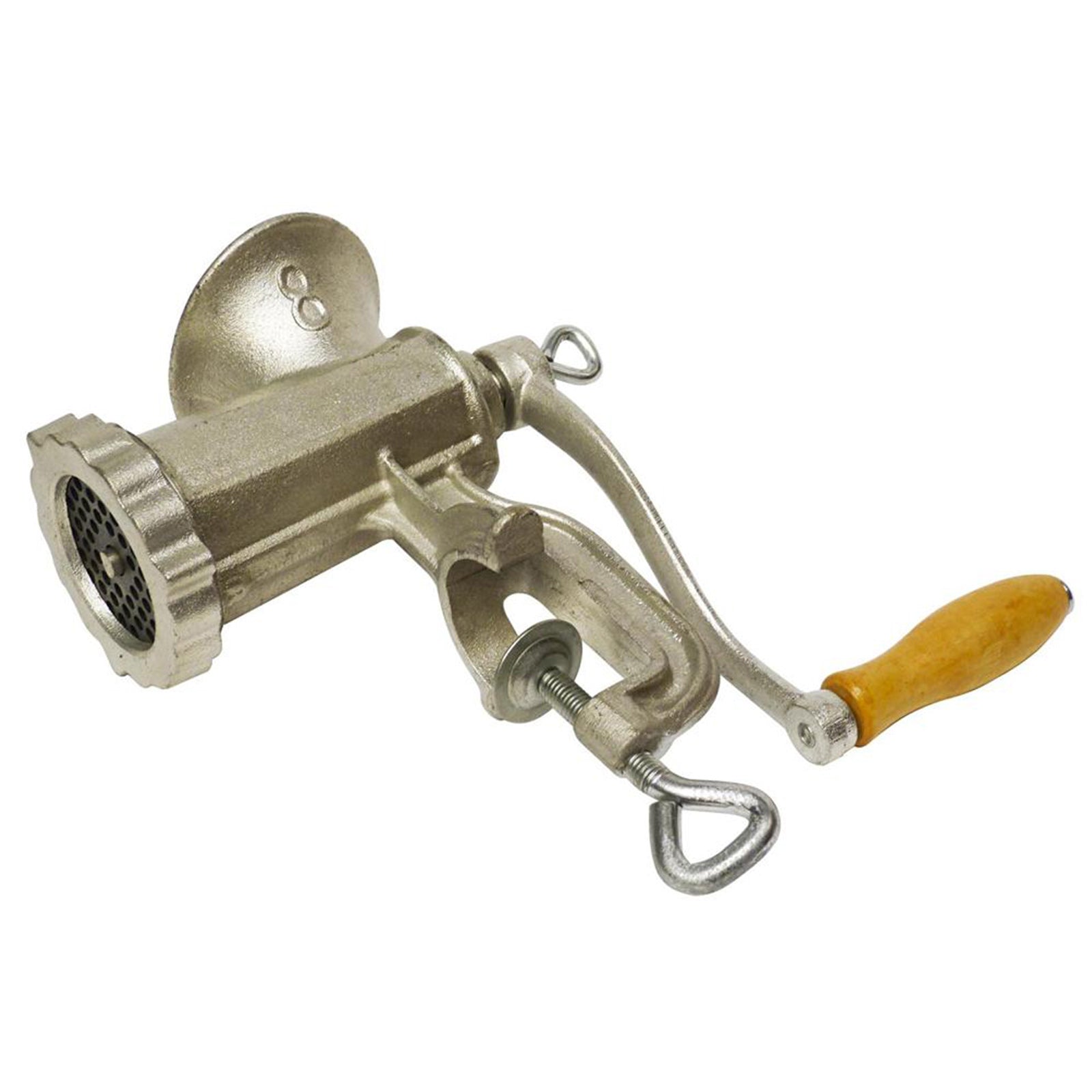 Tritacarne manuale da tavolo "Reber" con morsetto regolabile e manovella in ghisa