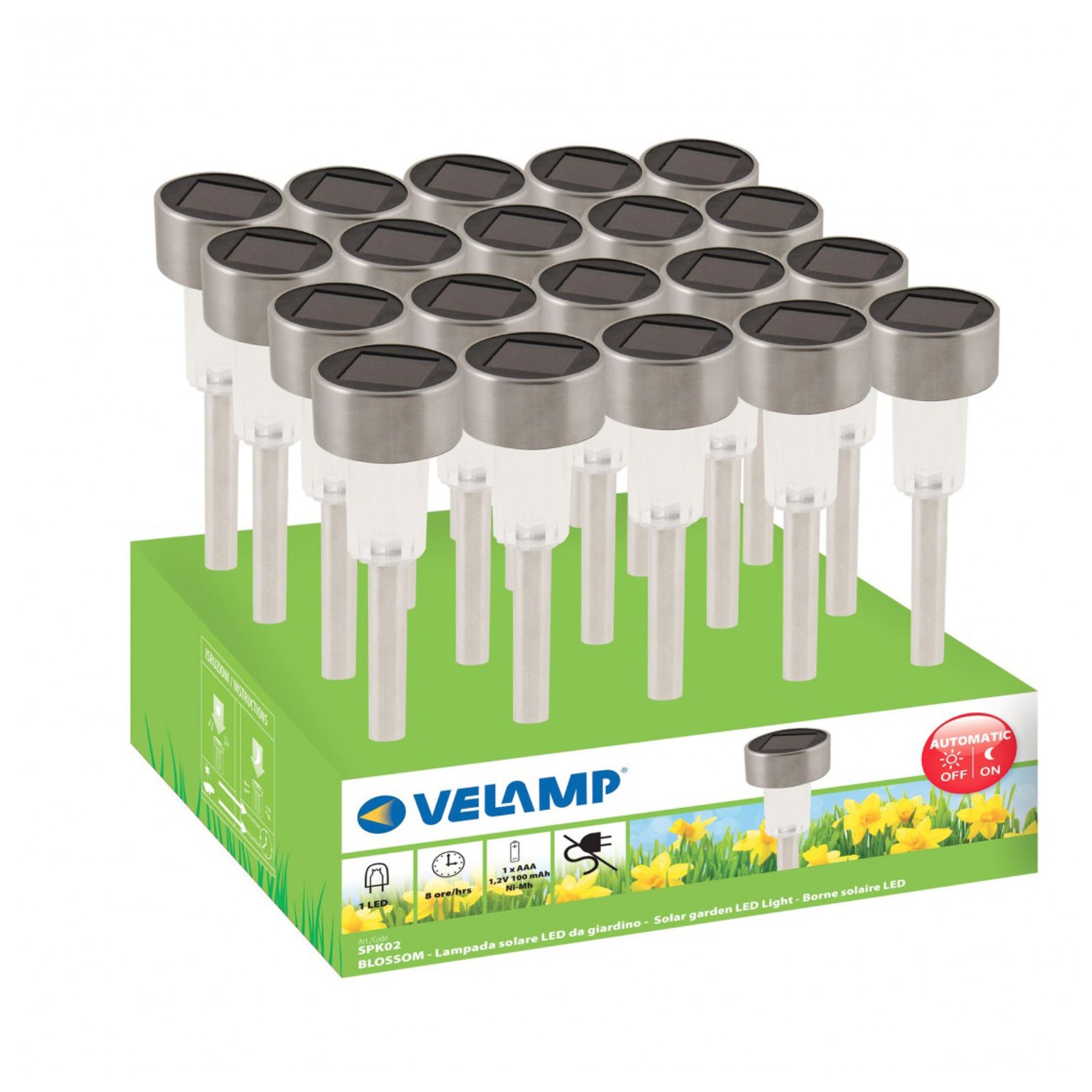 Lampada ad energia solare segna passi a led con sensore crepuscolare