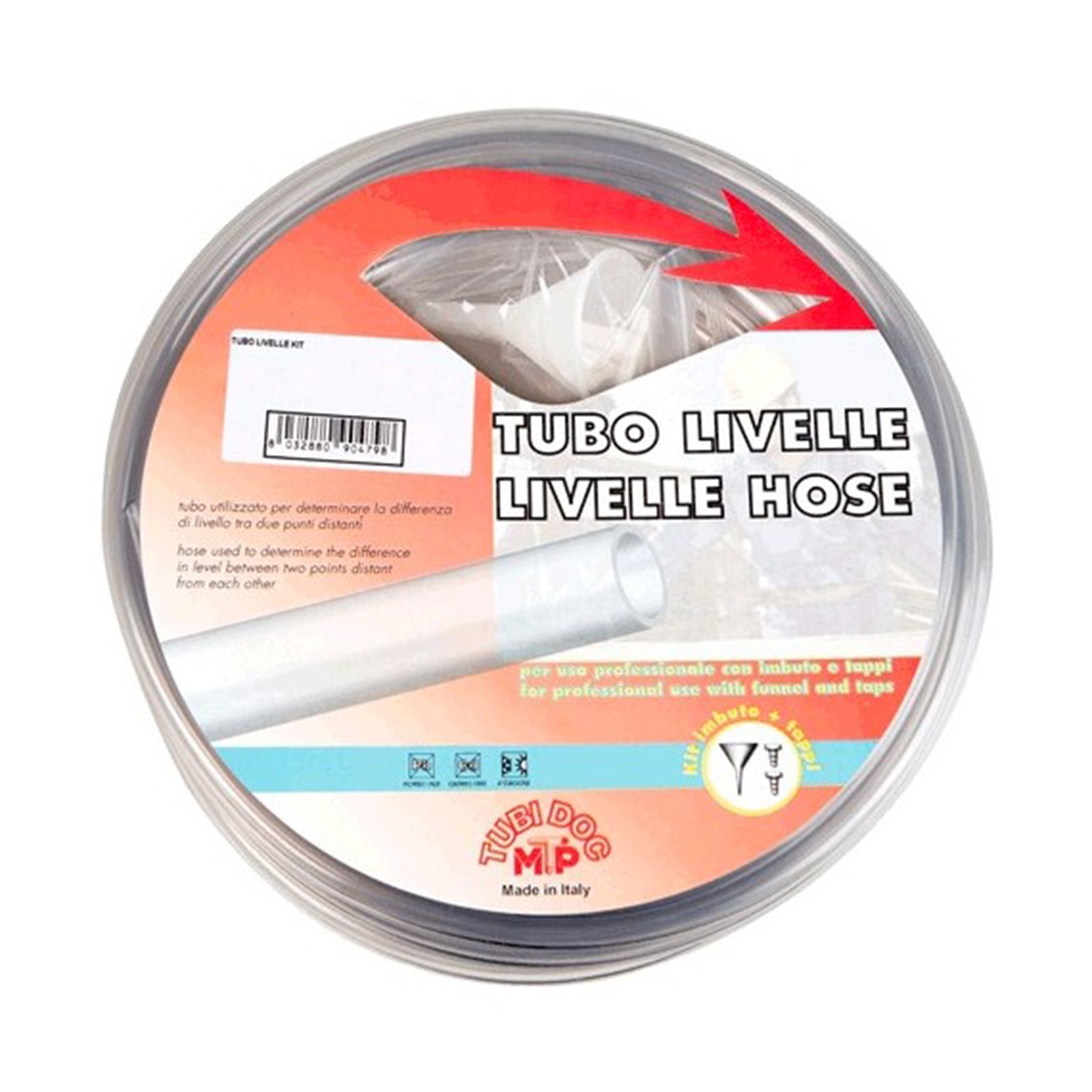 Tubo per livello in kit trasparente con imbuto e tappi da 25 metri Made in Italy