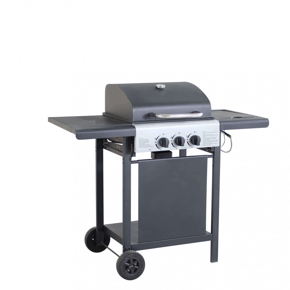 Barbecue bbq a gas con fornello laterale 2 fuochi+1