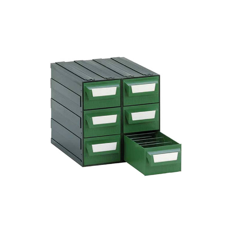 Cassettiera modello "L" componibile in plastica ad alta resistenza dotata di 6 cassetti verde