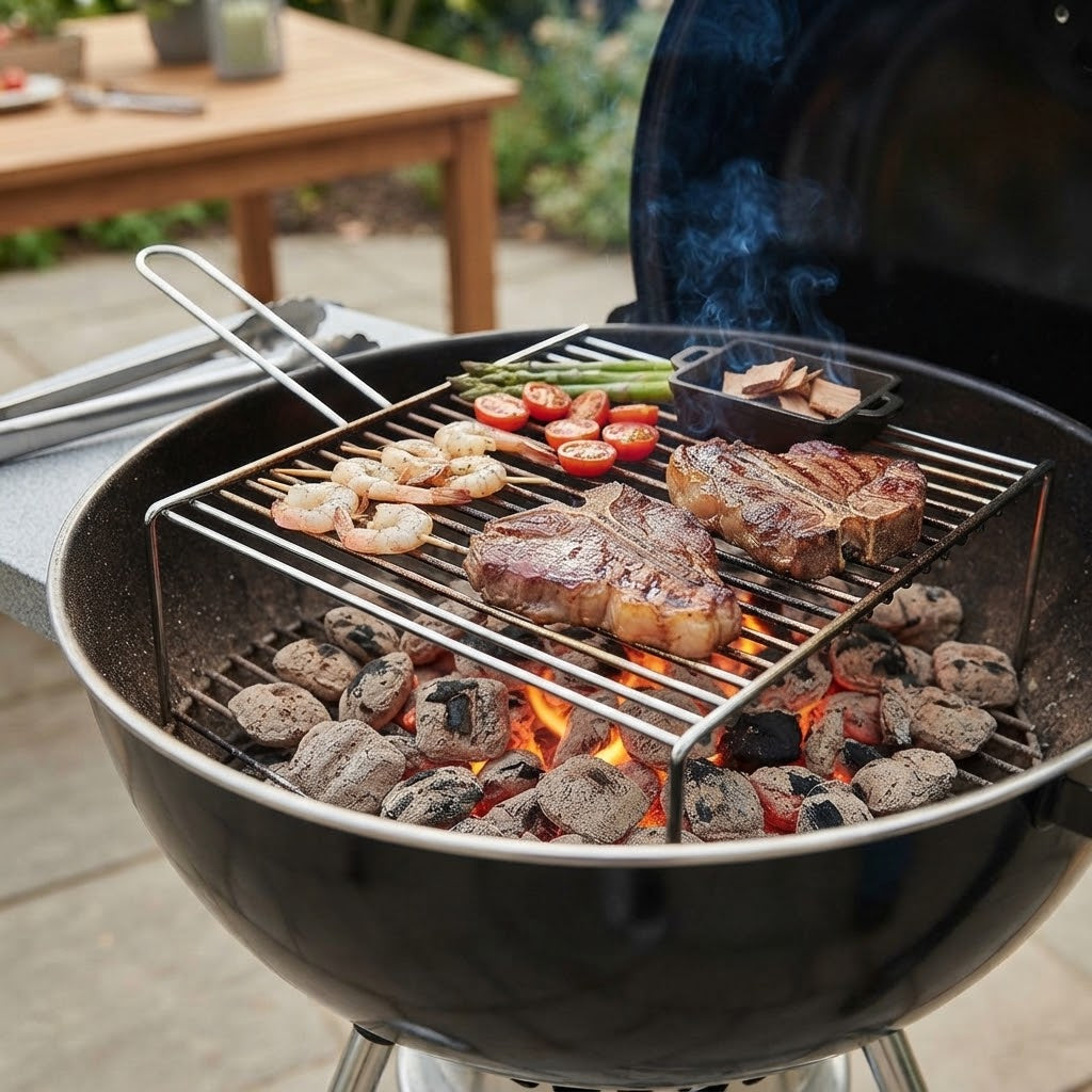 Graticola per barbecue, griglia in acciaio a barre con piedini alta qualità "Made in Italy"