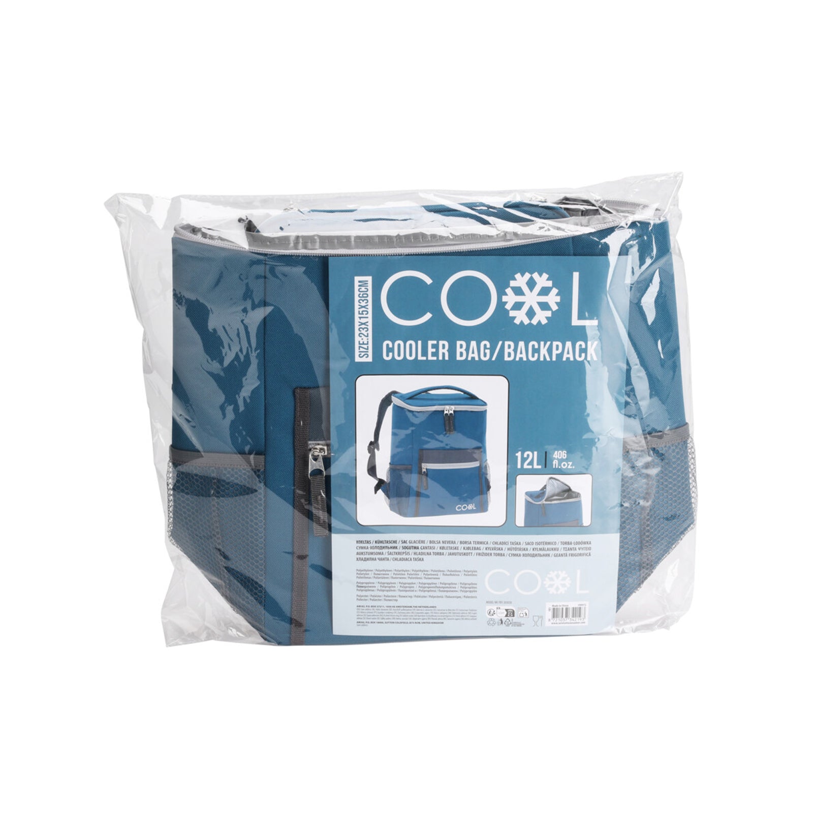 Borsa frigo termica da mare per cibi e bevande, blu, chiusura con zip