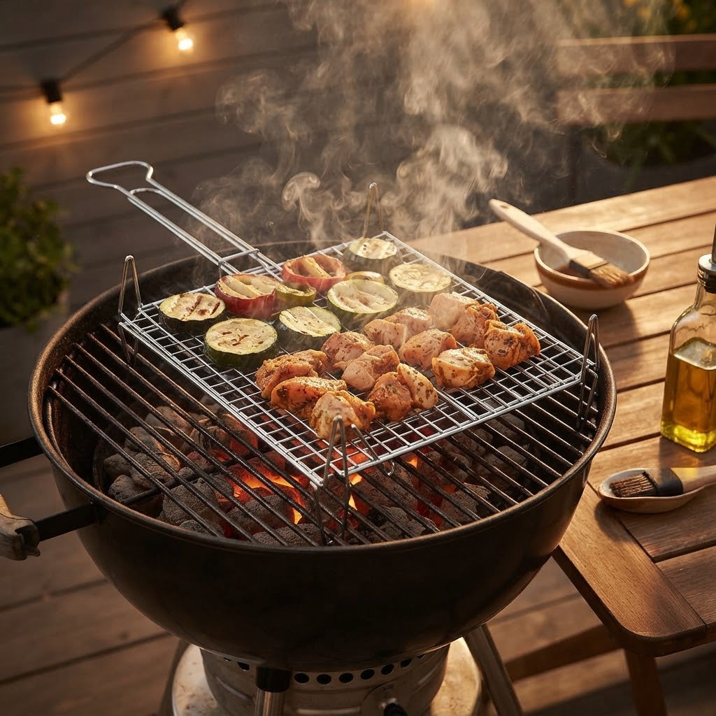 Graticola per barbecue, griglia in acciaio a barre con piedini alta qualità "Made in Italy"