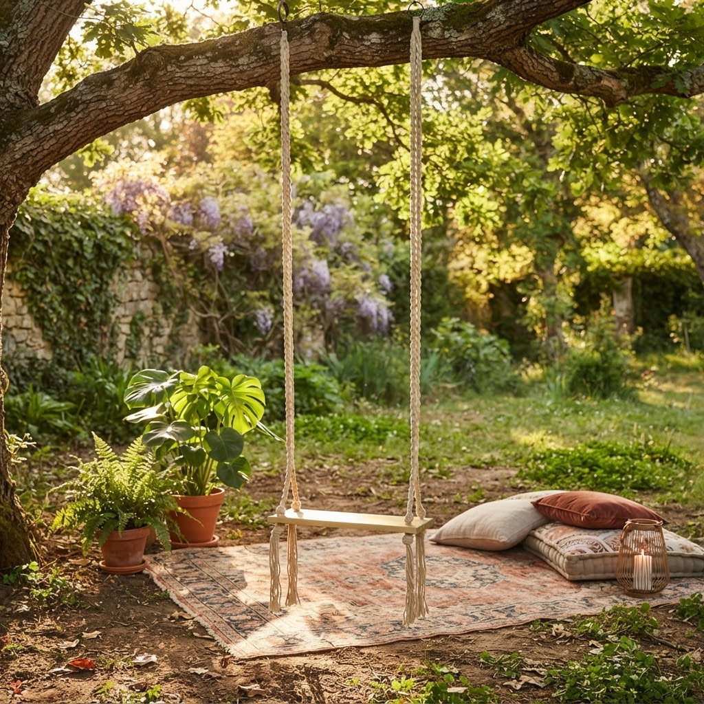 Altalena in legno per bambini ed adulti, con corde regolabili, da 20 x 55 cm