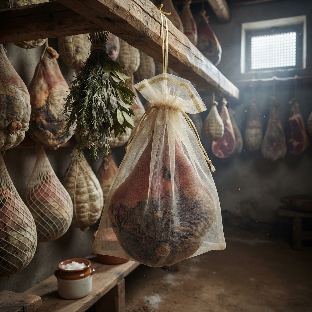 Sacco antimuffa per carni e salumi in nylon, ideale per coscia prosciutto 50 x 100 cm