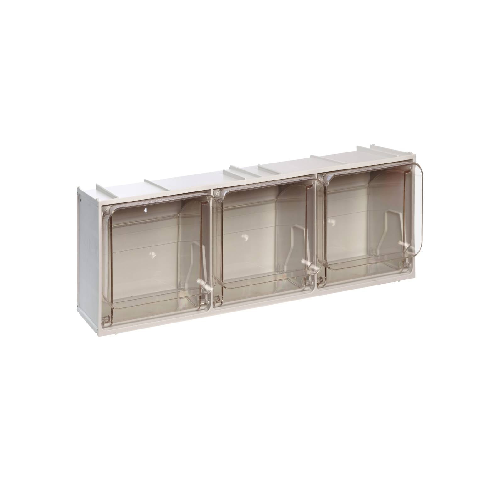 Cassettiera modulare componibile "Crystal Box" in polietilene tereftalato resistente agli urti e antigraffio