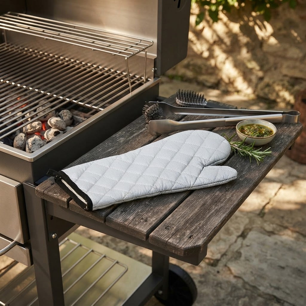 Guanto da barbecue e forno resistente al calore teflonato lavabile bianco