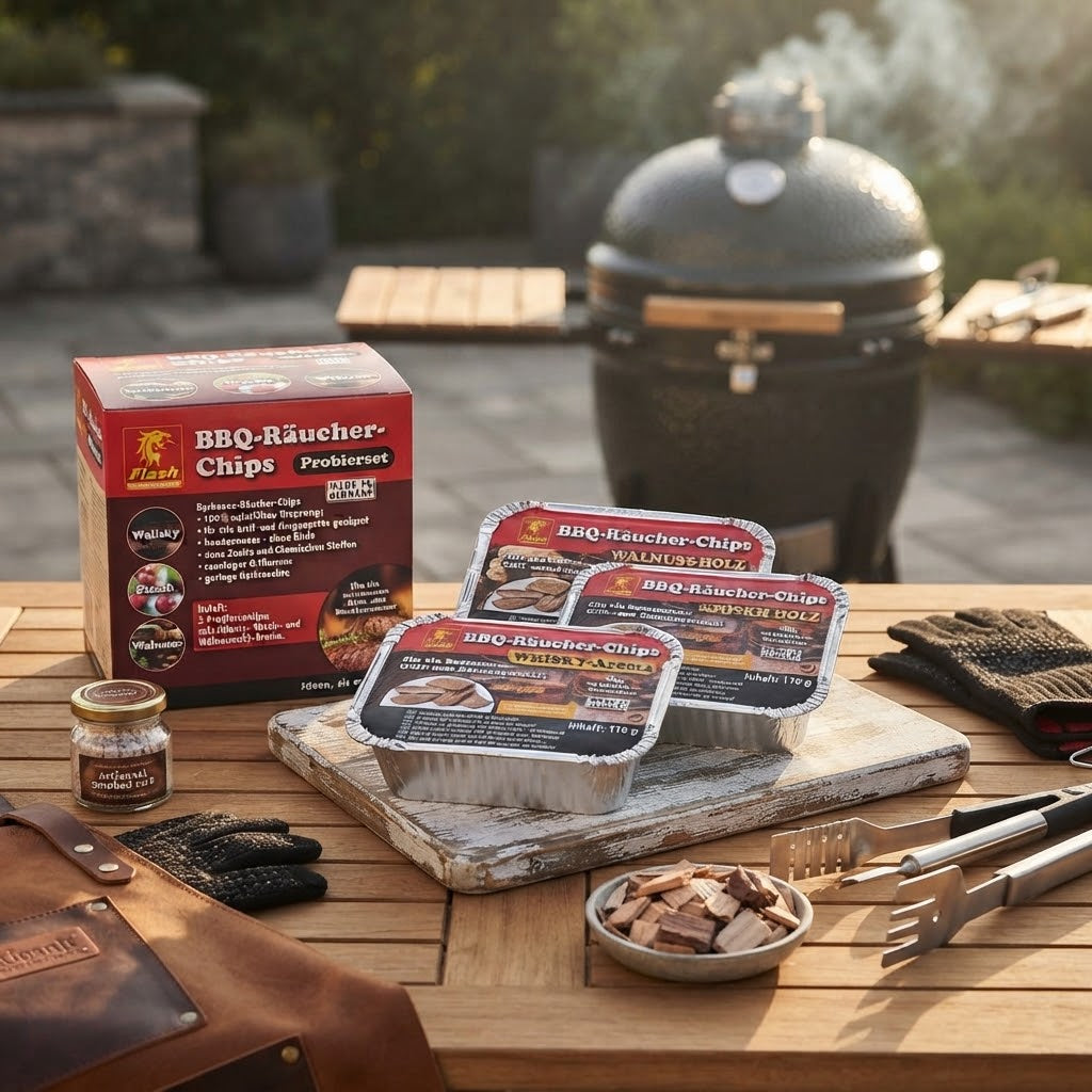 Set di 3 vaschette per affumicatore barbecue, ideale per ribs e arrosto noce, whisky e ciliegia