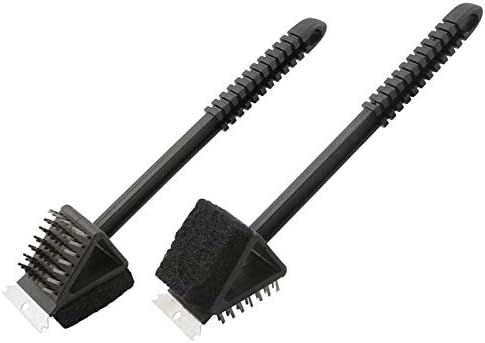 Spazzola doppia per barbecue con fili per abrasione per pulizia e supporto per rimozione