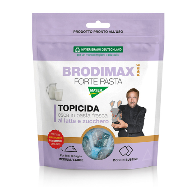 Esca per topi, topicida in pasta allo zucchero con dosi in bustine, da 150 grammi