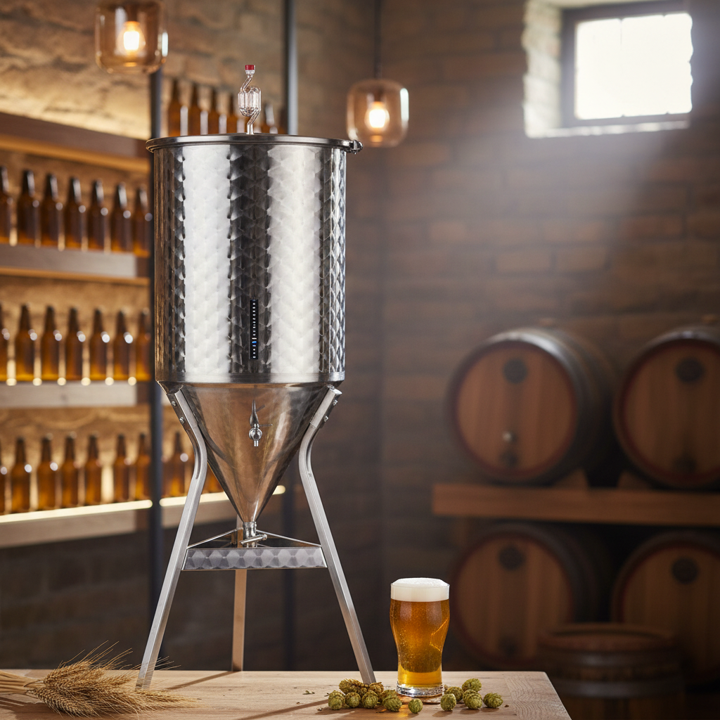 Fermentatore inox professionale per birra artigianale, Tronco conico 60° con tappo a pressione