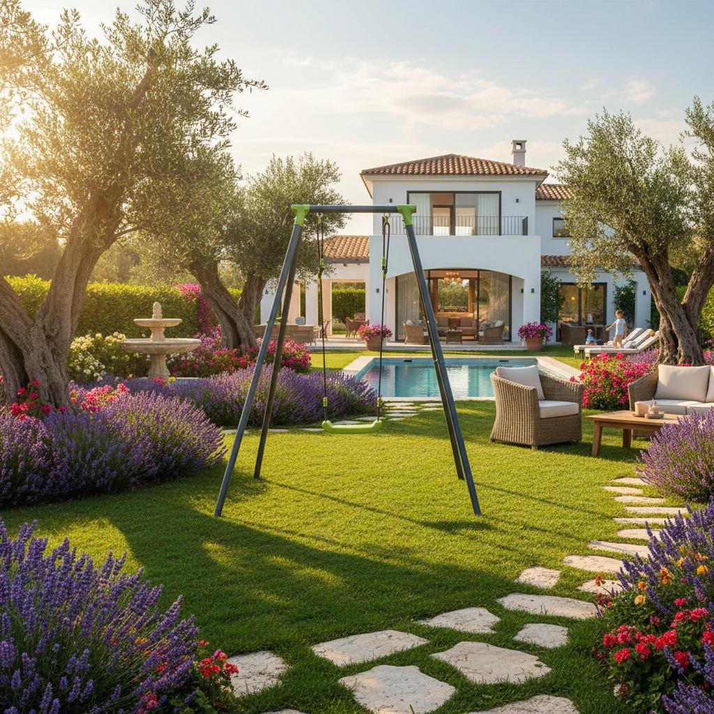 Altalena con struttura in metallo da giardino per bambini con seggiolino da esterno