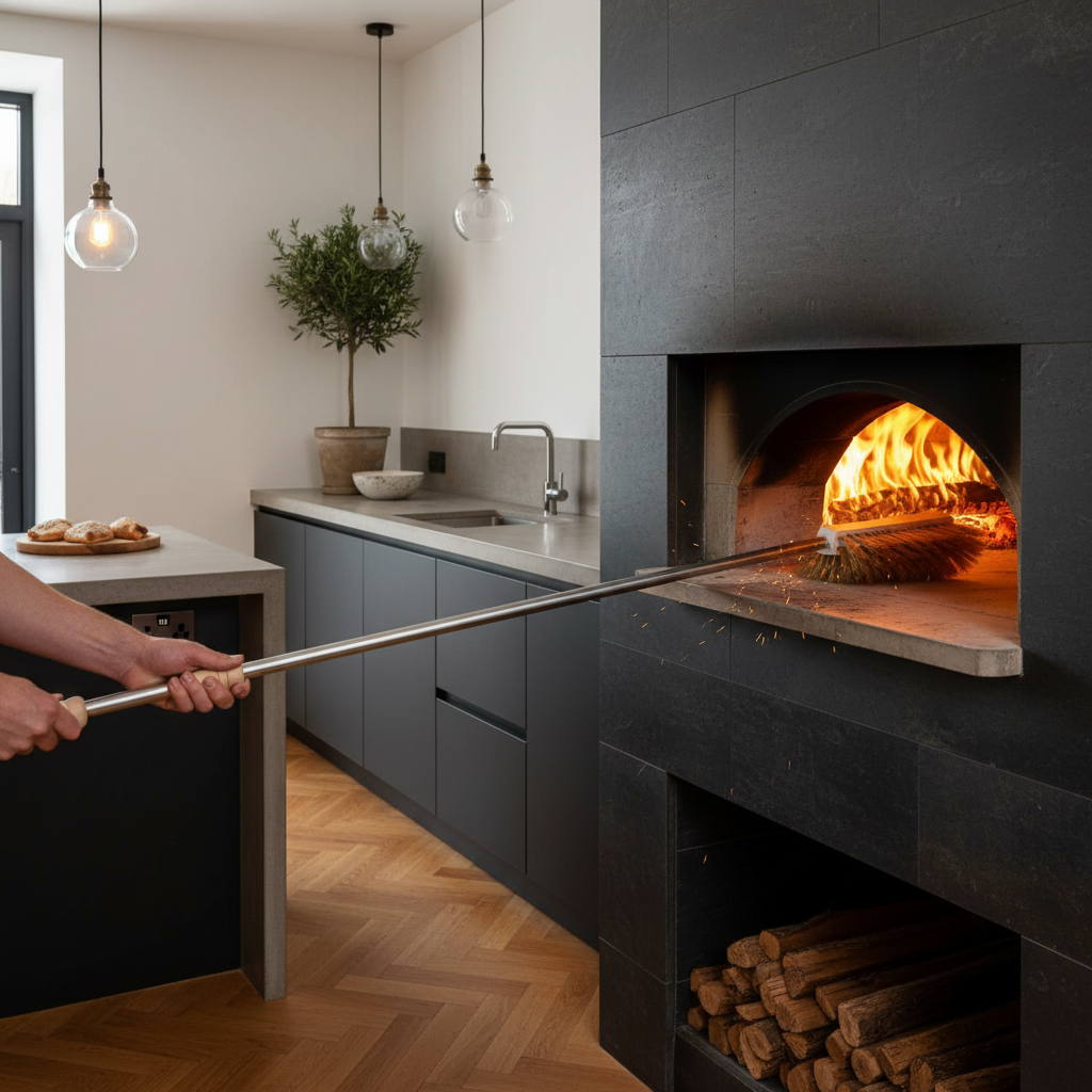 Spazzola per forno a legna, scopa testa in ottone girevole