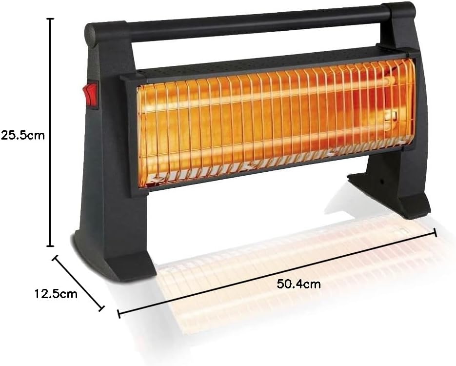 Stufa al quarzo da pavimento con maniglia e griglia frontale di protezione