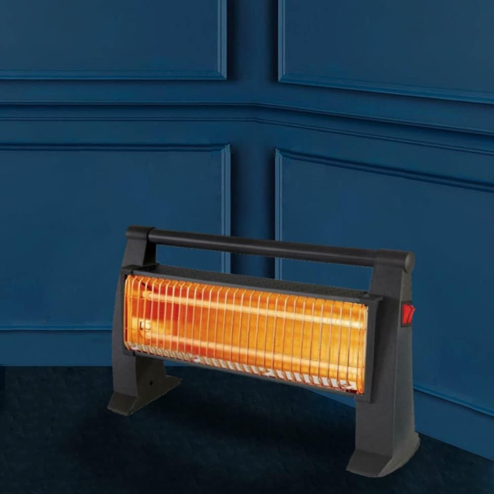 Stufa al quarzo da pavimento con maniglia e griglia frontale di protezione