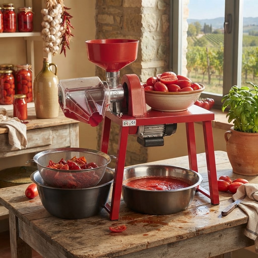 Spremipomodoro con banchetto "TS PLAST" con corpo macchina e ghiera in alluminio Hp 0,5