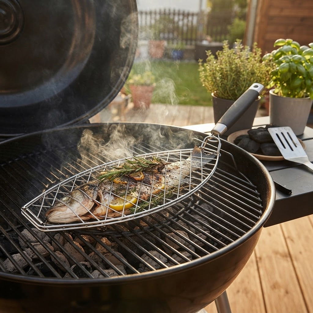 Griglie per pesce da barbecue in acciaio inox con manico in gomma da 61 cm accessori professionali