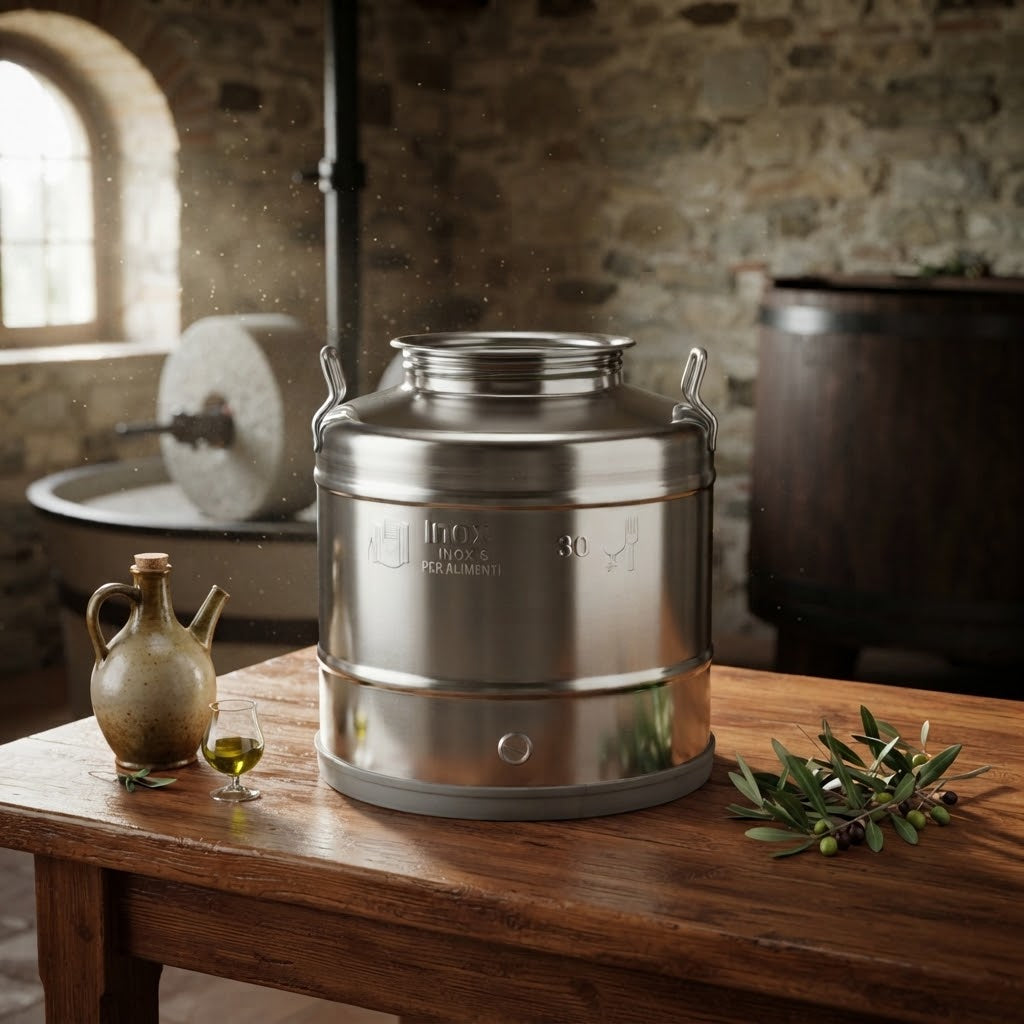 Contenitore Saldato in acciaio inox AISI 304 "Made in Italy" per olio d'oliva
