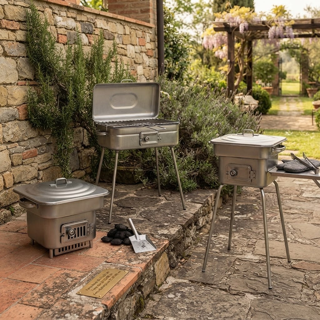 Fornello da barbecue da "Pic Nic" con griglia tappo piedini a carbonella per trasporto