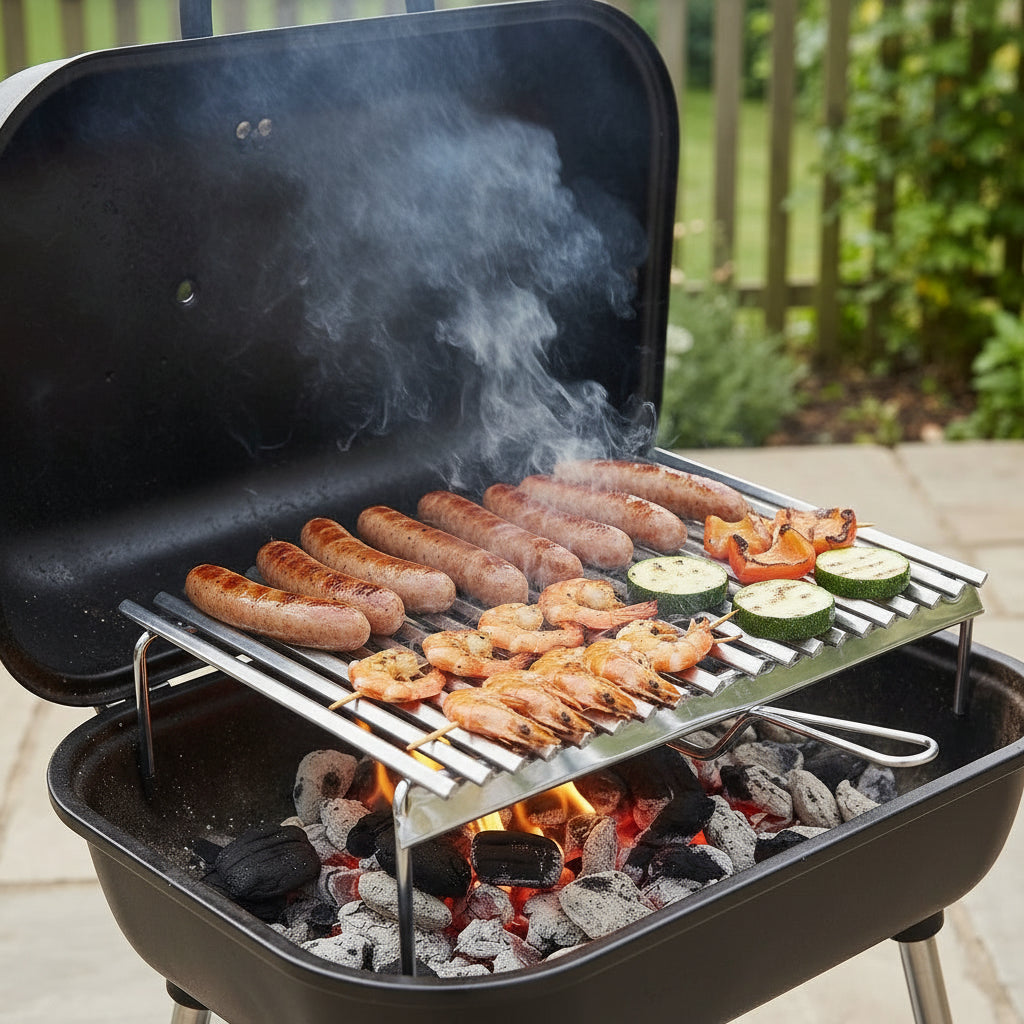 Griglia in acciaio bistecchiera scola grasso per barbecue e camino "Made in Italy"