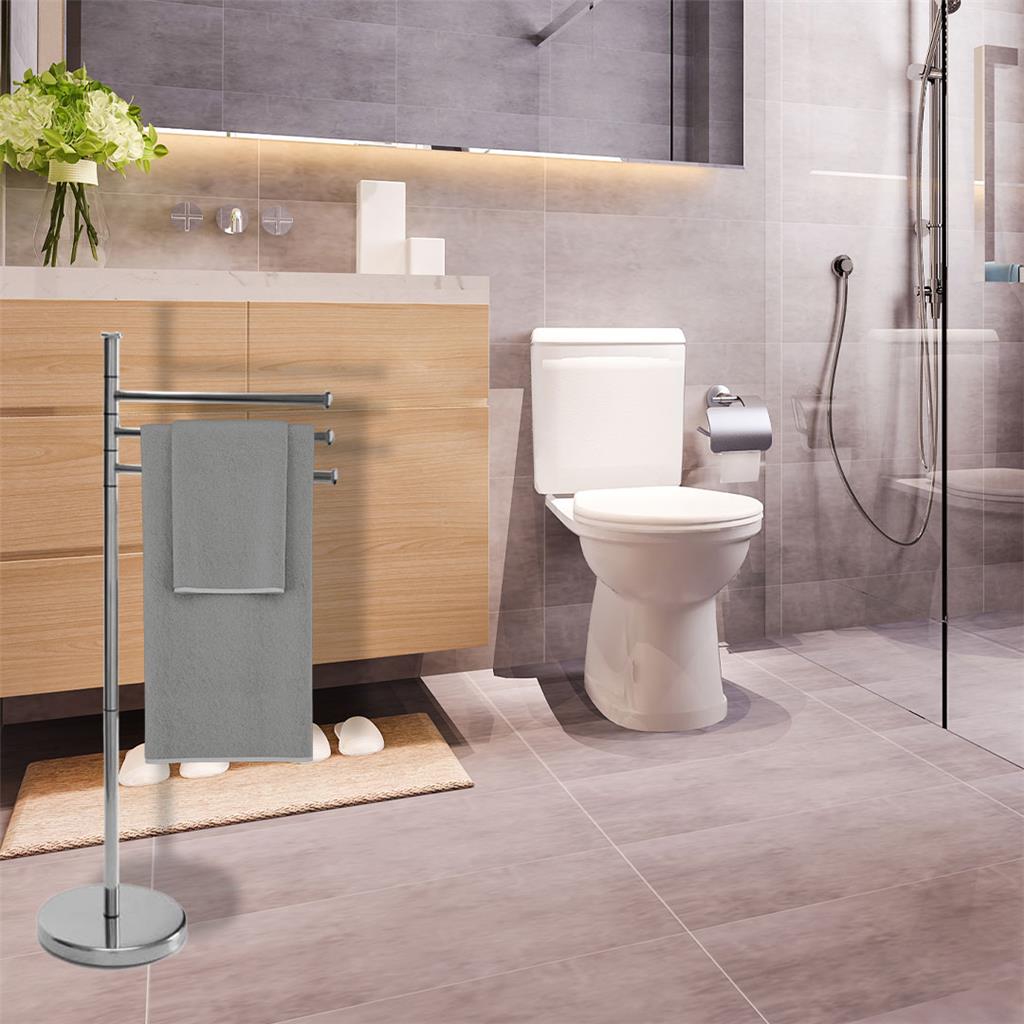 Piantana porta asciugamani a tre bracci in acciaio con base stabile e design moderno