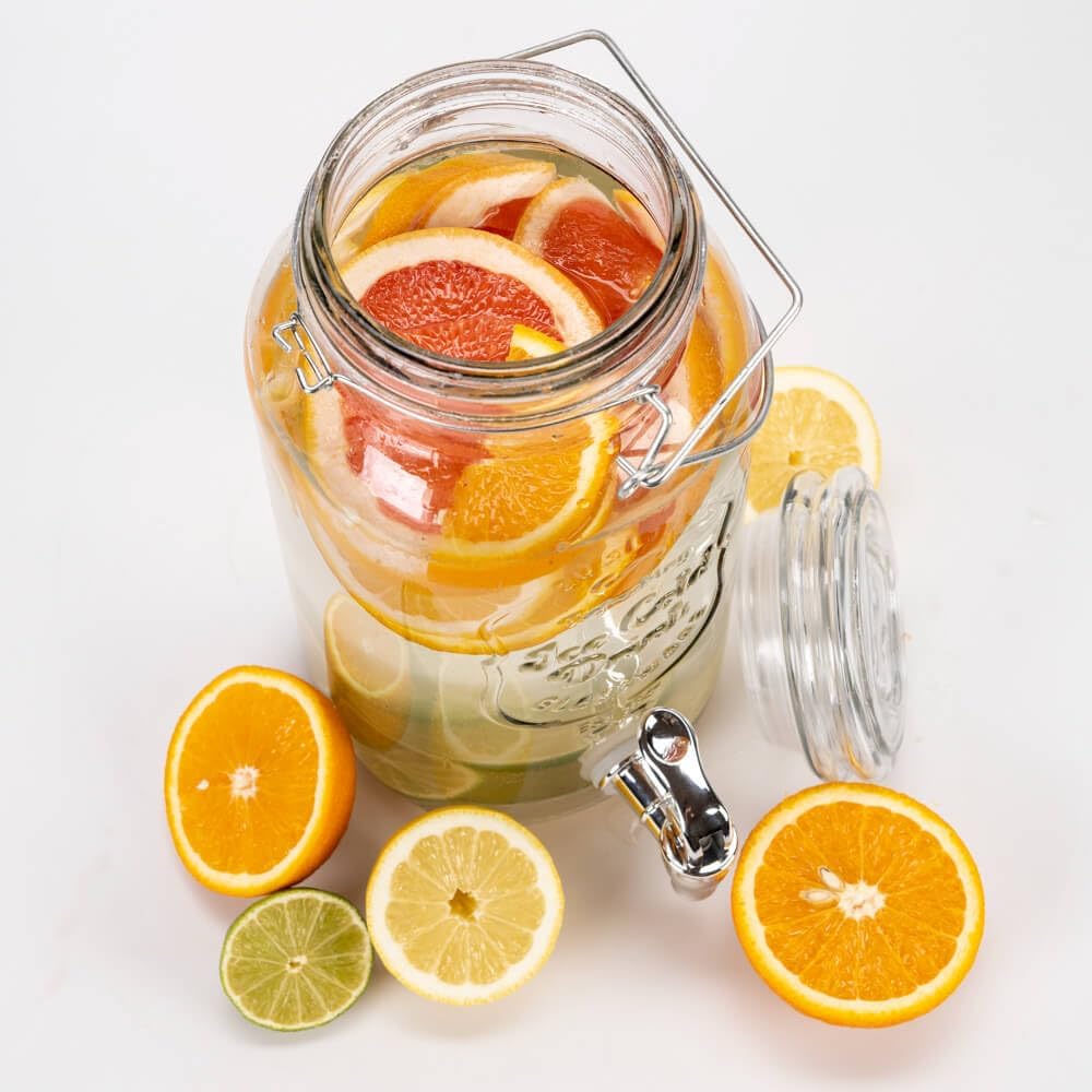 Caraffa in vetro porta bevande con rubinetto e tappo ermetico, da 4 lt