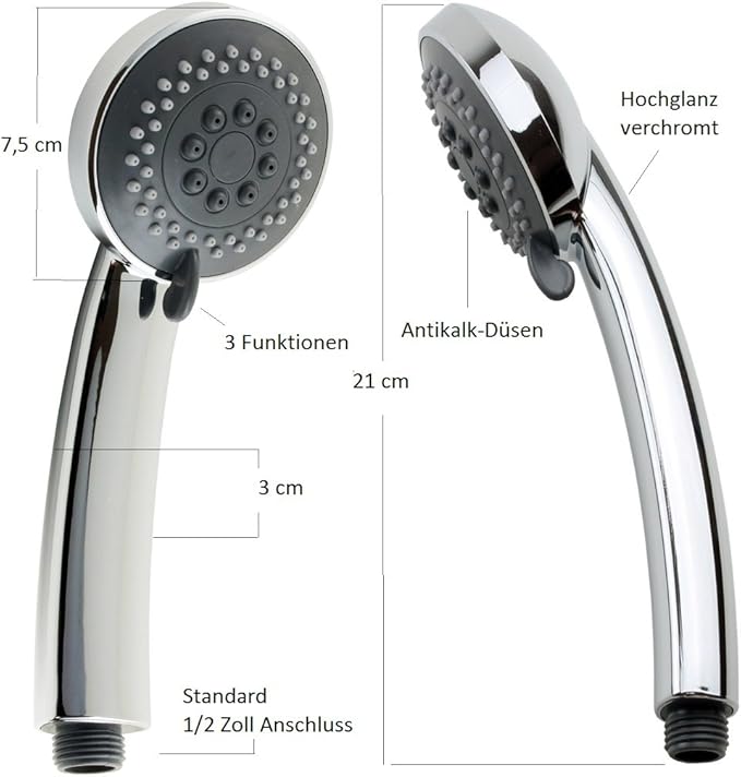 Doccetta Linea "Grey" anticalcare con tubo flessibile e supporto da parete