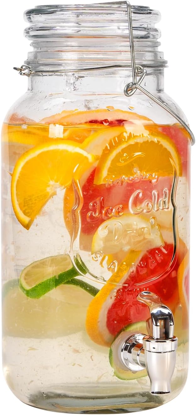 Caraffa in vetro porta bevande con rubinetto e tappo ermetico, da 4 lt