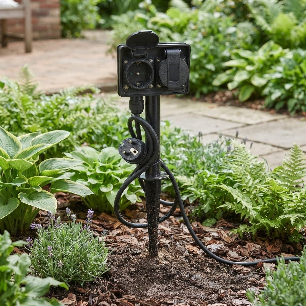 Picchetto da giardino con doppia presa e timer con chiave