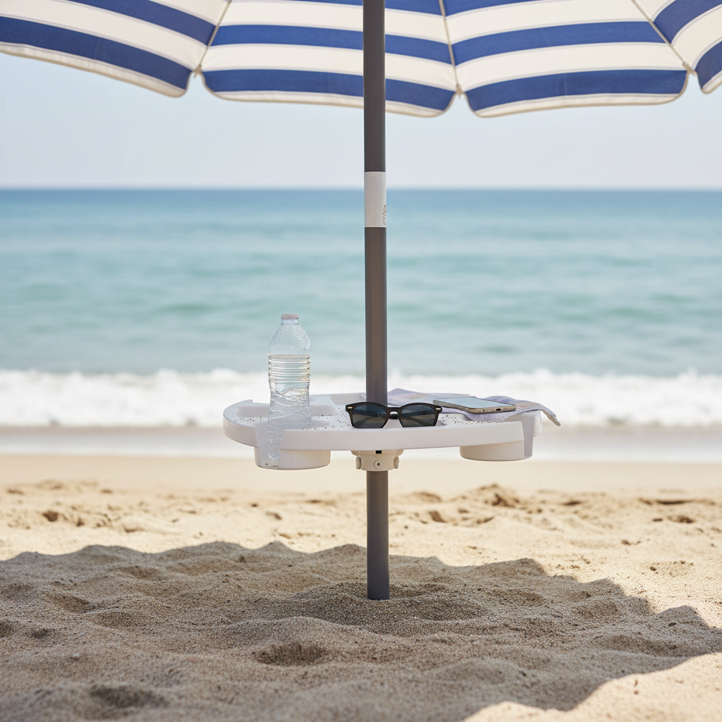 Tavolino porta bicchieri vassoio multiuso per ombrellone da mare e spiaggia Ø 37x37