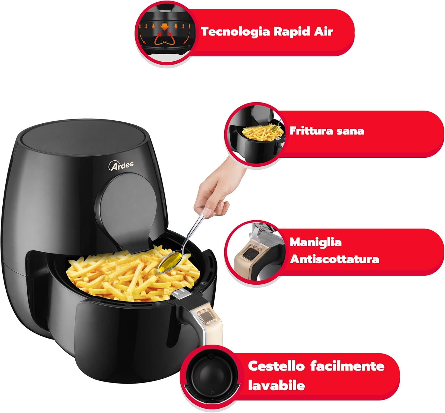 Friggitrice ad aria elettrica "Eldorada maxi" ideale per tutti i tipi di frittura, capacità 5 litri