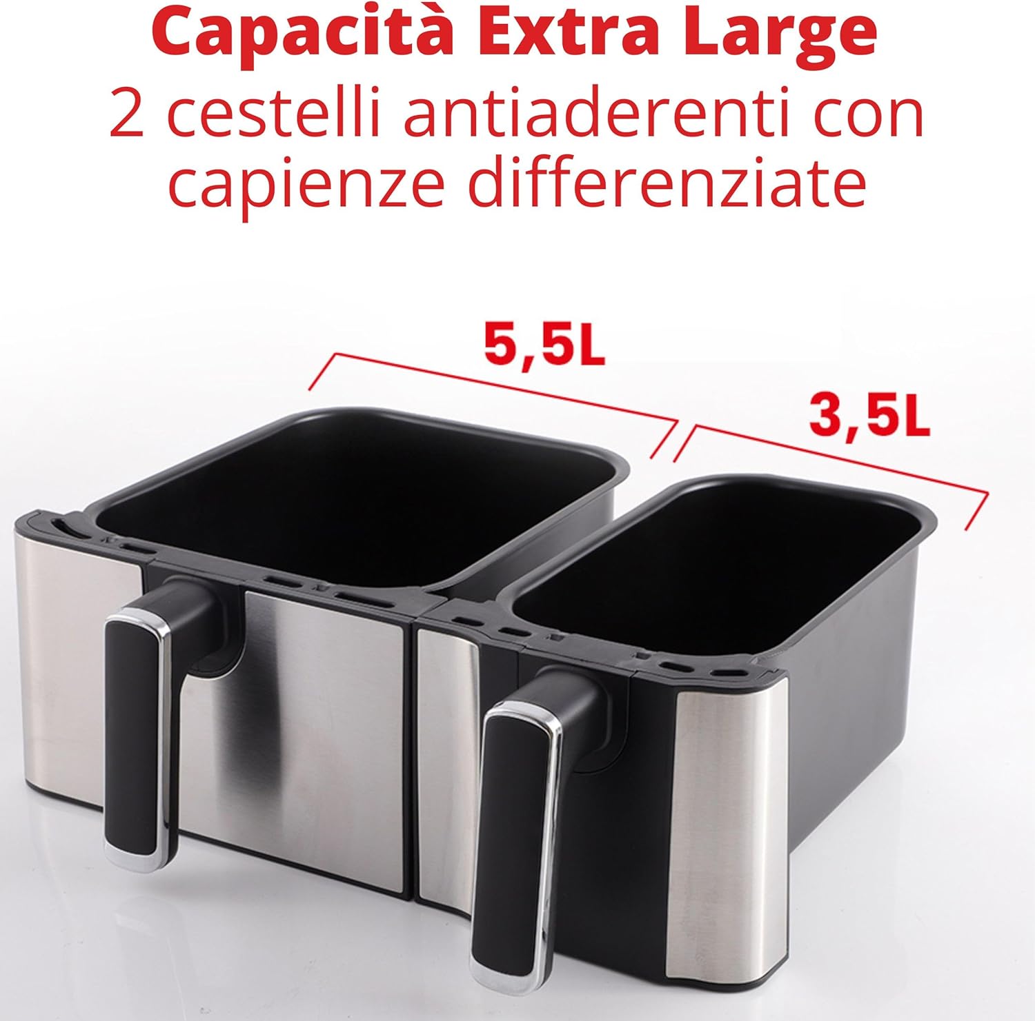 Friggitrice ad aria elettrica "Eldorada dual" ideale per tutti i tipi di frittura, capacità 5,5 + 3,5 litri