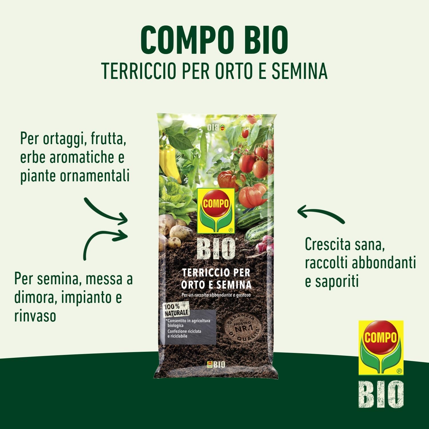 Terriccio bio per orto e semina substrato professionale Biologico Lt 80