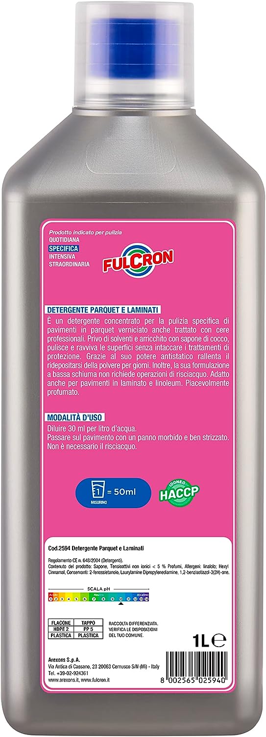 Detergente neutro "Fulcron" per lavare pavimenti laminati e parquet, da 1 litro
