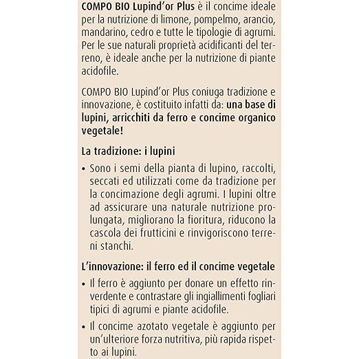 COMPO BIO Lupind’or plus 800 , concime organico naturale a base di lupini, per agrumi e sempreverdi Acidofile