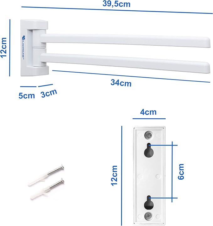 Porta asciugamani a snodo serie "linea" in durolite e ABS antiurto con fissaggio a vite o colla