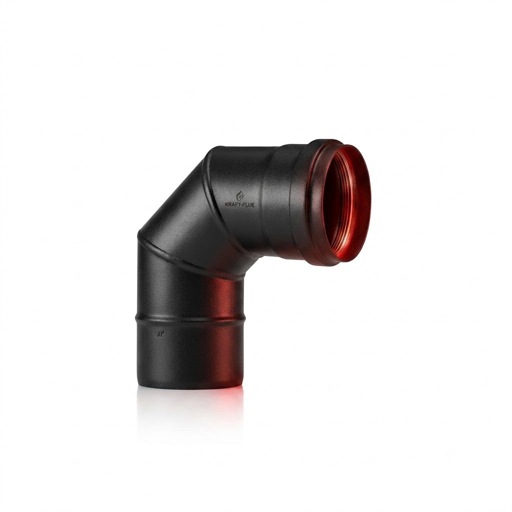 Curva a gomito per canna fumaria stufa a pellet in acciaio nero da 1,6 mm