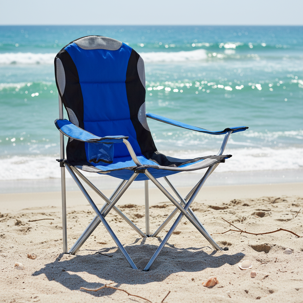 Poltrona da campeggio imbottita con chiusura ad ombrello "Camping" in acciaio per mare e Balcone